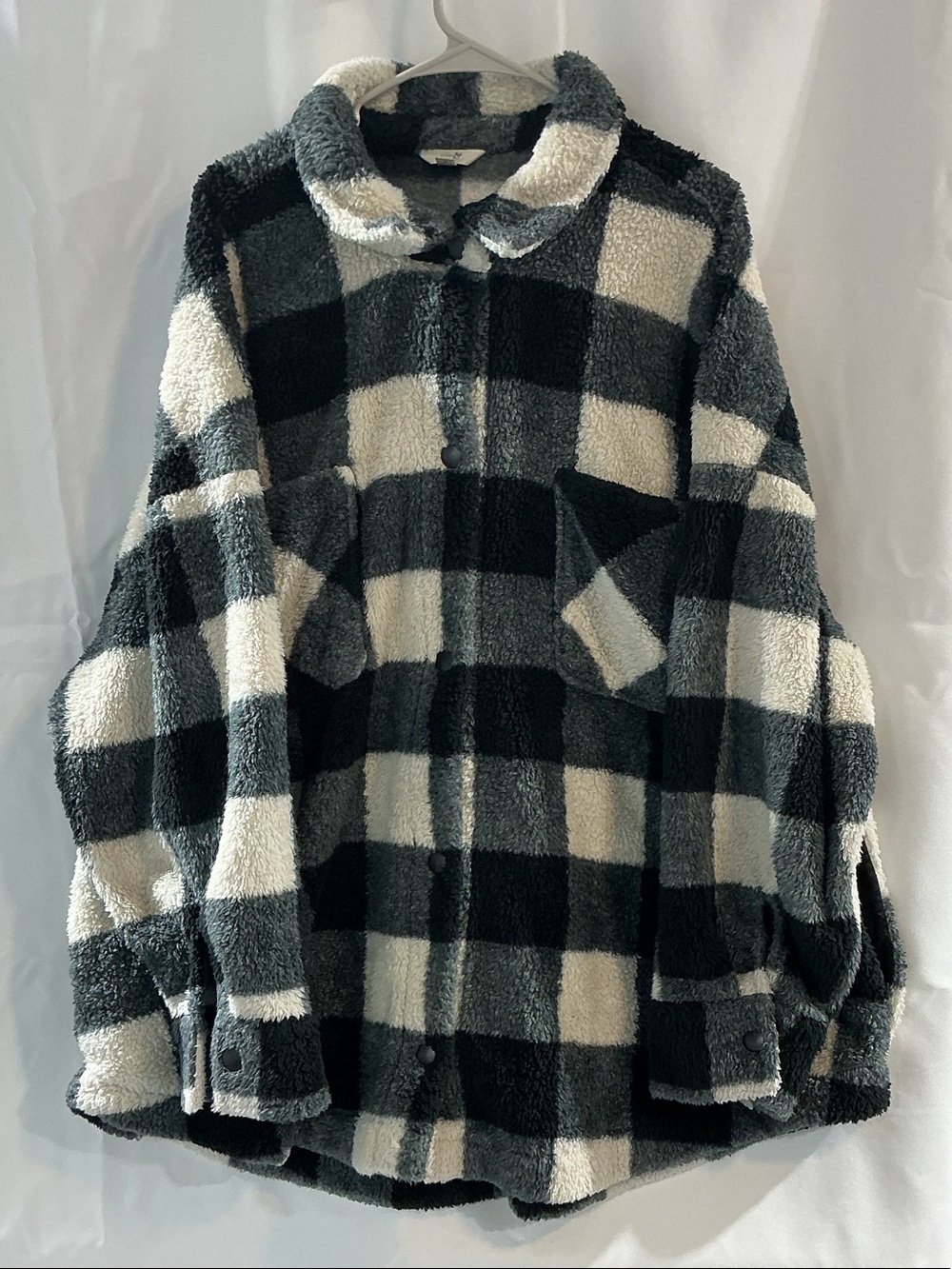 Terra & Sky Black and Cream Buffalo Check Sherpa Shacket